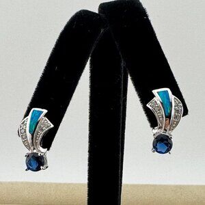 Sapphire & Australian Opal 925 Silver Earrings